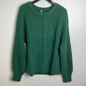 FREE PEOPLE Cable Knit  Sweater Oversize Gilmore’s vibes Green